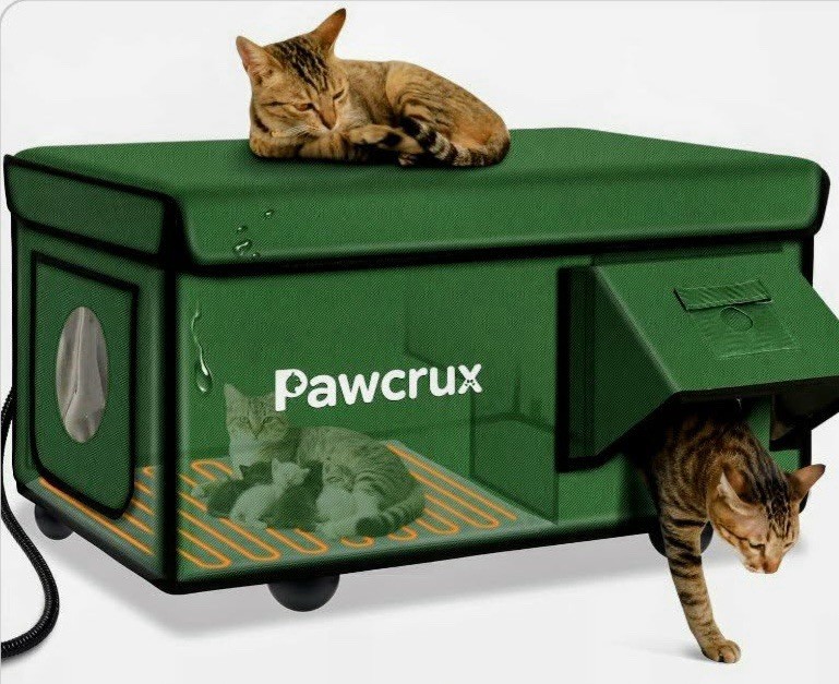 Pawcrux Cat House Heated Weatherproof Shelter Outdoor Insulated Kitty Bed CC