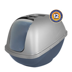 Petmate Hooded Enclosed Cat Litter Pan Covered Box with Door Large Blue Silver