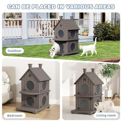 GULAIMOAO Outdoor Cat House Weatherproof, Durable Resin 2 Story, Coffee Brown