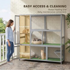 Catio Outdoor Cat Enclosure 77″ H Wooden Cat House with Weatherproof Roof
