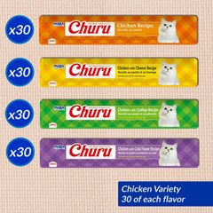 INABA Churu Lickable Creamy Puree Cat Treats Chicken Variety 120 Tubes Total