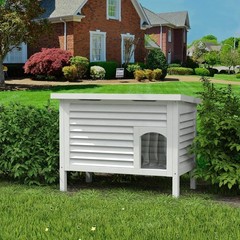 Outdoor Cat House Solid Wood Feral Cat Shelter with Ventilated Waterproof Roof