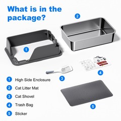 Non-stick Stainless Steel Litter Box, XL Side Opening X-Large, Gray