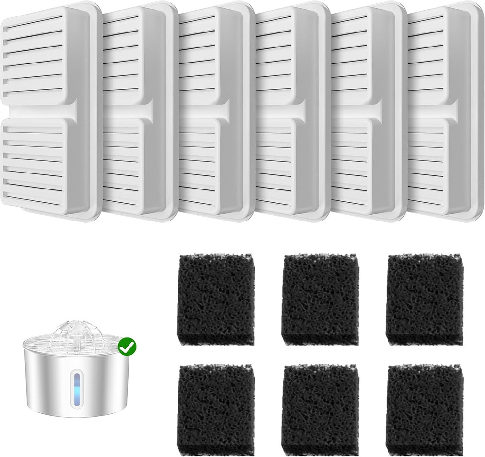 Cat Water Fountain Filters 6 Pack With 6 Sponges Replacement Cartridge Kit