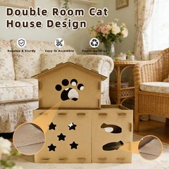 25 Inch Two Level Cardboard Cat Scratcher House, 2-in-1 Solid color