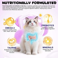 Cat Vitamins Treats, 15 in 1 Cat Multivitamin Chews Vitamins with Taurine, Omega