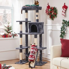 63in Large Cat Tree for Heavy Cats up to 22lbs,Anti-Wobble Tower w/Condo&Hammock