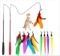 Interactive Cat Toys – Retractable Wand Toy and Feather Small, Red Black