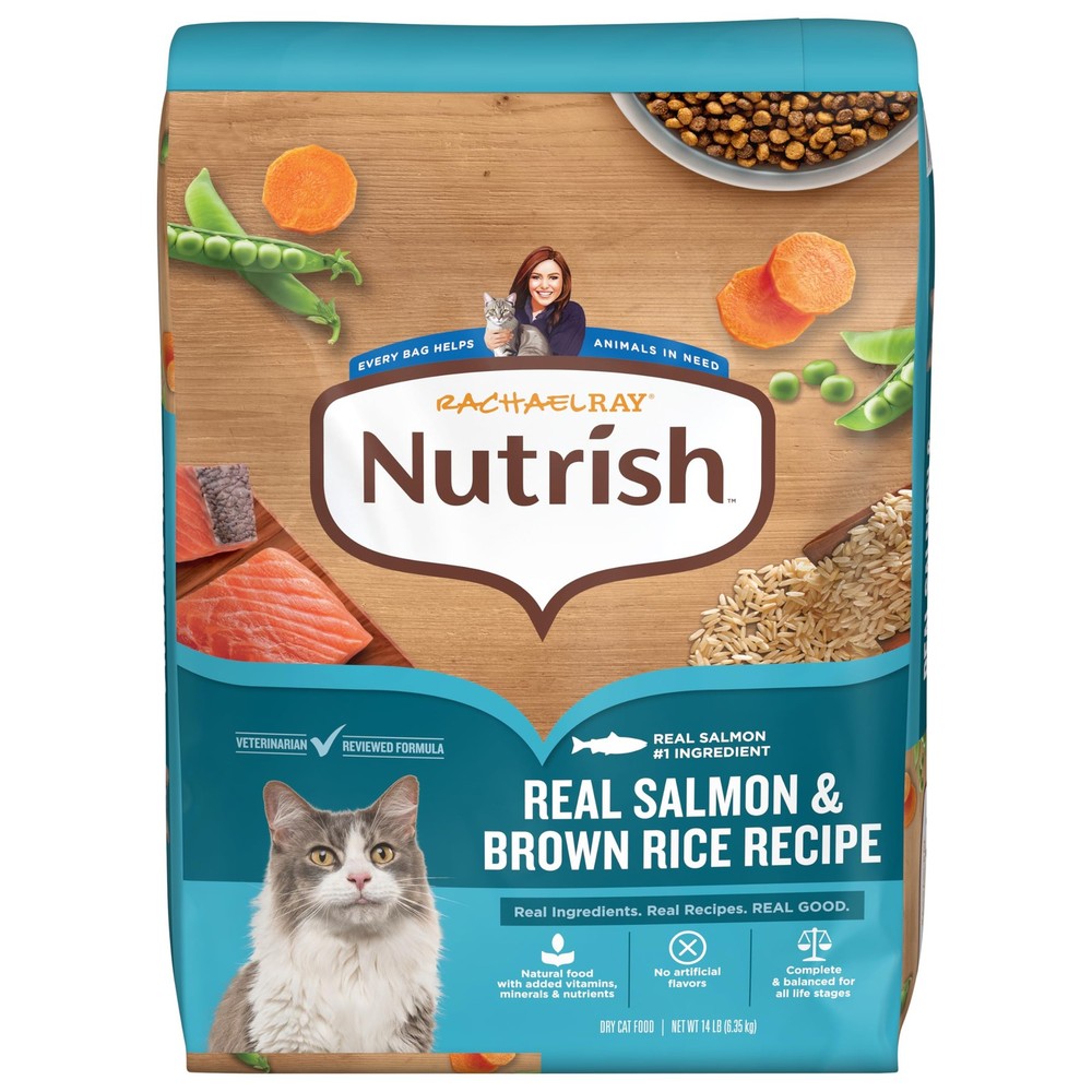 Nutrish Real Salmon Brown Rice Recipe Dry Cat Food, 14 lb. Bag, Packaging May