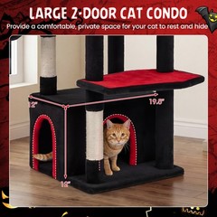 63″ Gothic Cat Tree with Condo, Top Cave, Sisal Scratching Posts,Bat Hanging Toy