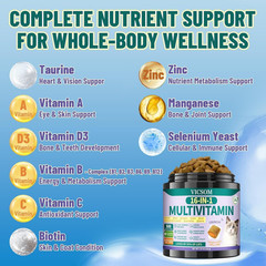 Taurine for Cats Vitamins Treats, 16 in 1 Cat Multivitamin 500 Crunchy & Krill C