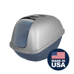 Petmate Hooded Enclosed Cat Litter Pan Covered Box with Door Large Blue Silver