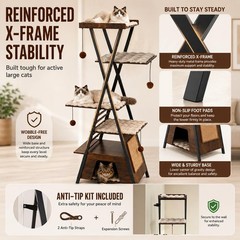 72.5″ Modern Cat Tree Tower Multi-Level Condo W/Caves Perch Bed Scratching Board