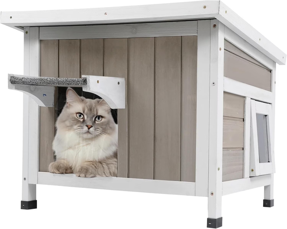 Outdoor Cat House Weatherproof Solid Wood Cat Shelter Openable Roof Small Animal