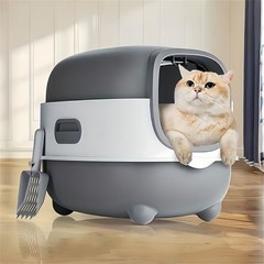 Fully Enclosed Plastic Cat Litter Box with Lid Extra Large Deep Litter Pan Tray