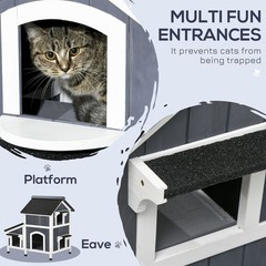 PawHut Outdoor Cat House w/ Flower Pot, Weather Resistant Roof, Window