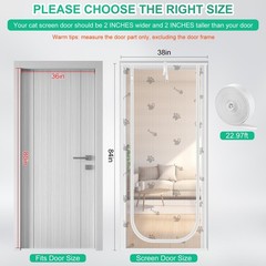 Cat Pet Mesh Screen Door Bilateral Zipper Fits 36×80 Inch Door Size White