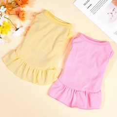 2 Pcs Dog Dress Cute Cat Skirt Solid Color Summer X-Small, Yellow,Pink