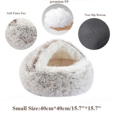 Fluffy Cat Bed Cave Warming Pet Dog Bed Flurry Round Plush Hooded Cat Bed Donut