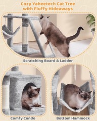 Large Multi-Level Cat Tree for Multi-Cat Households, 63″ Tall w/Large Perch,Gray