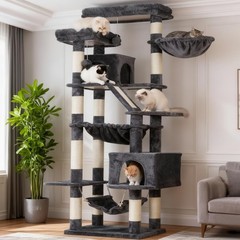 Cat Tree 71-Inch-Tall Tower Indoor Cats W/ 2 Perches 2 Big Condos 2 Hammocks