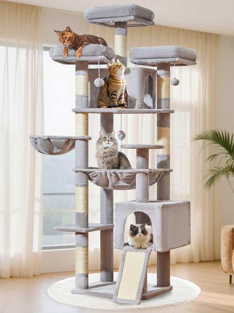 76-Inch Cat Tree XXL for Large Cats, Giant Cat Tower with Scratching Board, E…