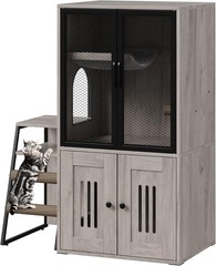 2-in-1 Cat Litter Box Enclosure Furniture with Removable Ladder &Scratching Post