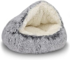 Fluffy Cat Bed Cave Warming Pet Dog Bed Flurry Round Plush Hooded Cat Bed Donut