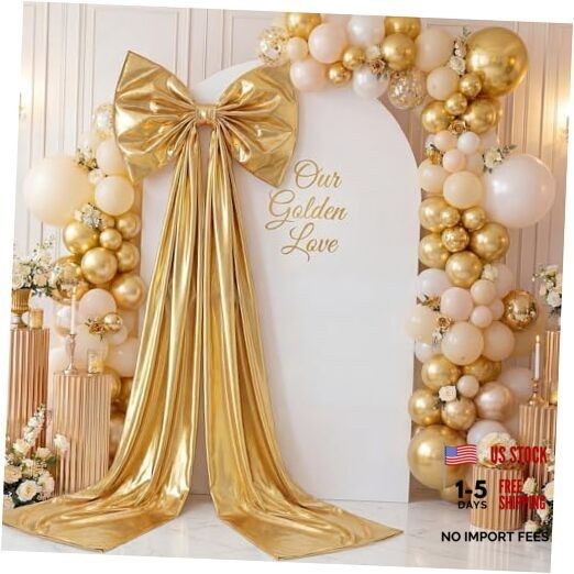 Giant Shiny Bow Decoration with Metal Clip 82 Inches Extra Large Bow with Gold