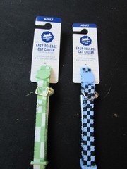 NEW 2 Pc Whisker City Breakaway Blue Green Checkerboard Cat Collar Set 8-12″