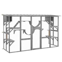 Catio Playground Outdoor Cat Enclosure Wooden w/ Roof Gray