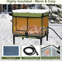 Dewproof Heated Cat House for Outdoor, Insulated (Army Green (16.5″x12.5″x17.7″)