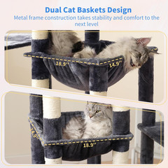 Cat Tree, 71-Inch Tall Cat Tower for Large Maine Coon Cats with Extra-Large Base