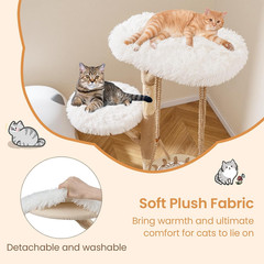 Solid Wood Cat Tree, 48.5” Natural Branch Modern Cat Tower with Luxury Hanging C