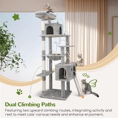 Globlazer Heavy Duty Cat Tree, 70 inch Sturdy Tree for 70inch, Light Grey