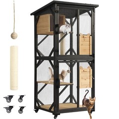 Catio Outdoor Cat Enclosure with Scratcher 4-Tier Large Indoor Wooden Cat House