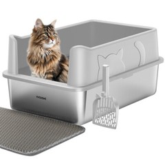 XL Stainless Steel Cat Litter Box with Lid Extra Large Litter Pan with High Side