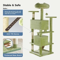 54″ Indoor Cat Tree Tower with Toys,Multi-Level Pet House for Large Cats,Green