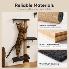Cat Wall Shelves, Stable & Safe 4 in 1 Cat Furniture Set,16 Inch Drywall – Gray