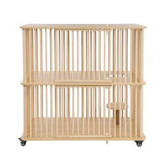 2 Tiers Movable Cat Cage, 112*56*108cm Cat Villa, Wooden Cat House W/ 4* Wheels