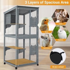 Waterproof Roof & Resting Boxes Included Wooden Catio Outdoor Cat Enclosure, 69
