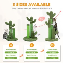 PAWZ Road Cactus Cat Scratching Post Sisal Scratcher with 3 Scratching Poles 35″
