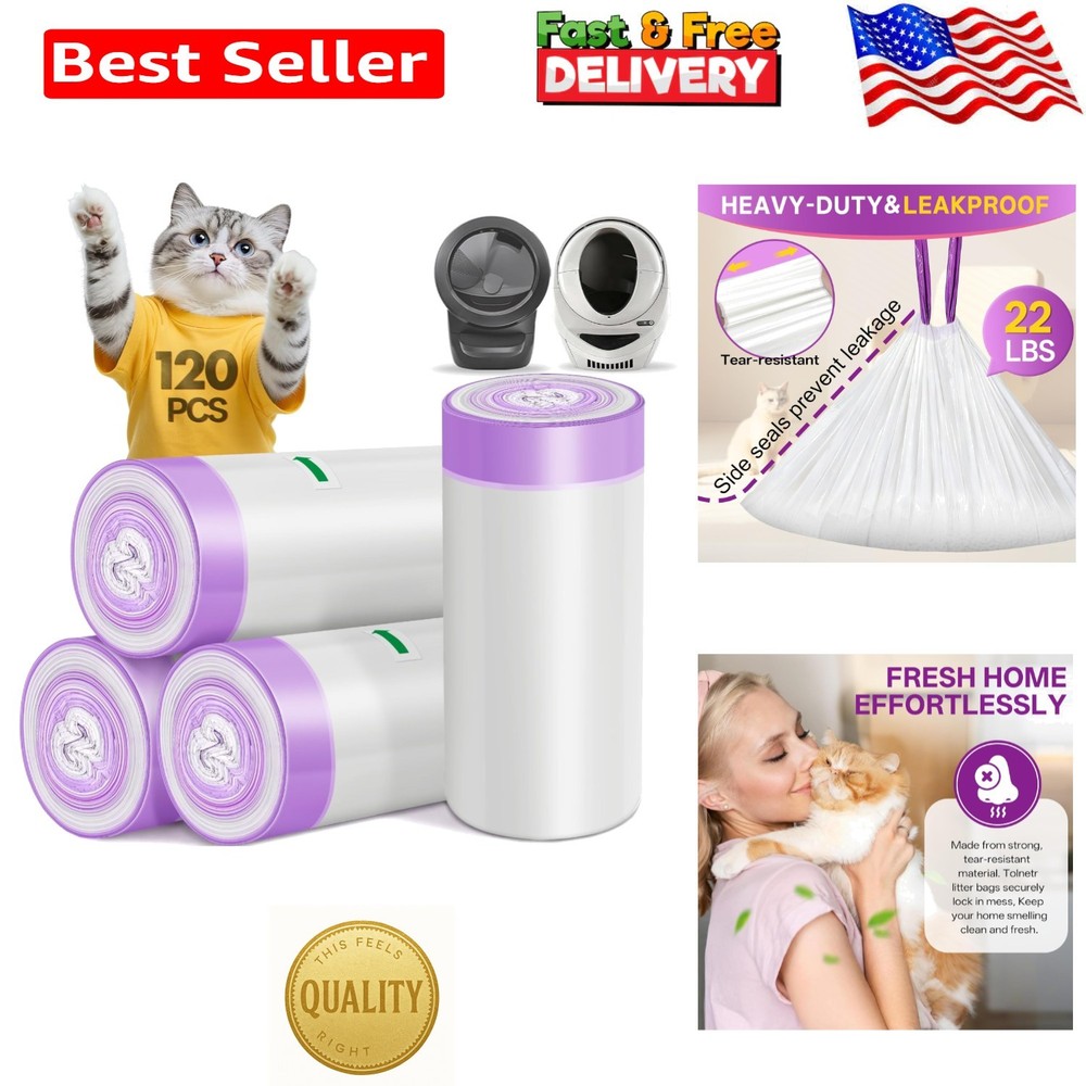 120 Pack Litter Robot 4 Waste Bags, Drawstring Litter Box Liners, Cat Litter …