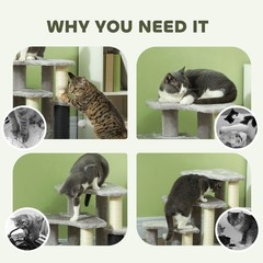 2 in 1 Cat Tree Tower 3-Step Pet Stairs with Scratching Posts, Tickling Post, To