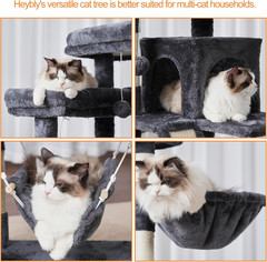 Cat Tree, 71-Inch-Tall Tower for Indoor Cats with 2 Perches, 2 Big Condos, 2 Ham