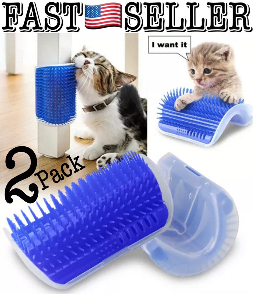 2-PACK Corner Cat Self Groomer Grooming Tool Hair Removal Comb Brush w/ Catnip