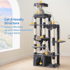 Heybly Cat Tree 71 Inch Tall Tower for Maine Coon Cats Smoky Gray