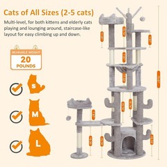 Cat Tree Tower 71″ Tall Large Cat Tower for Indoor Cats,Multi-Level With Hammock