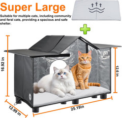 Outdoor Cat House – Weatherproof Large Cat Shelter for outside with Roof Window-