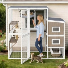PETSCOSSET Indoor Large Walk-in Catio Outdoor Cat Enclosure, 75″Wooden Cat House